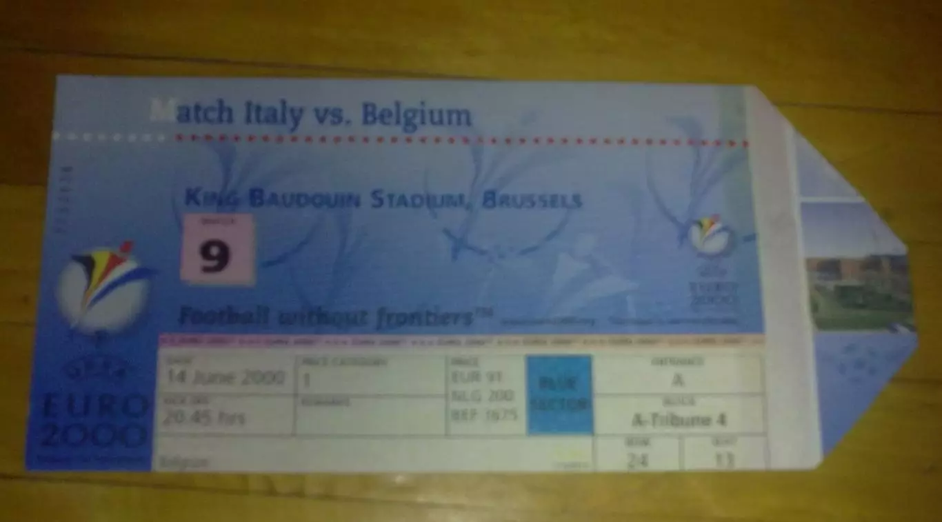 Билет Италия - Бельгия 2000 ЕВРО #9