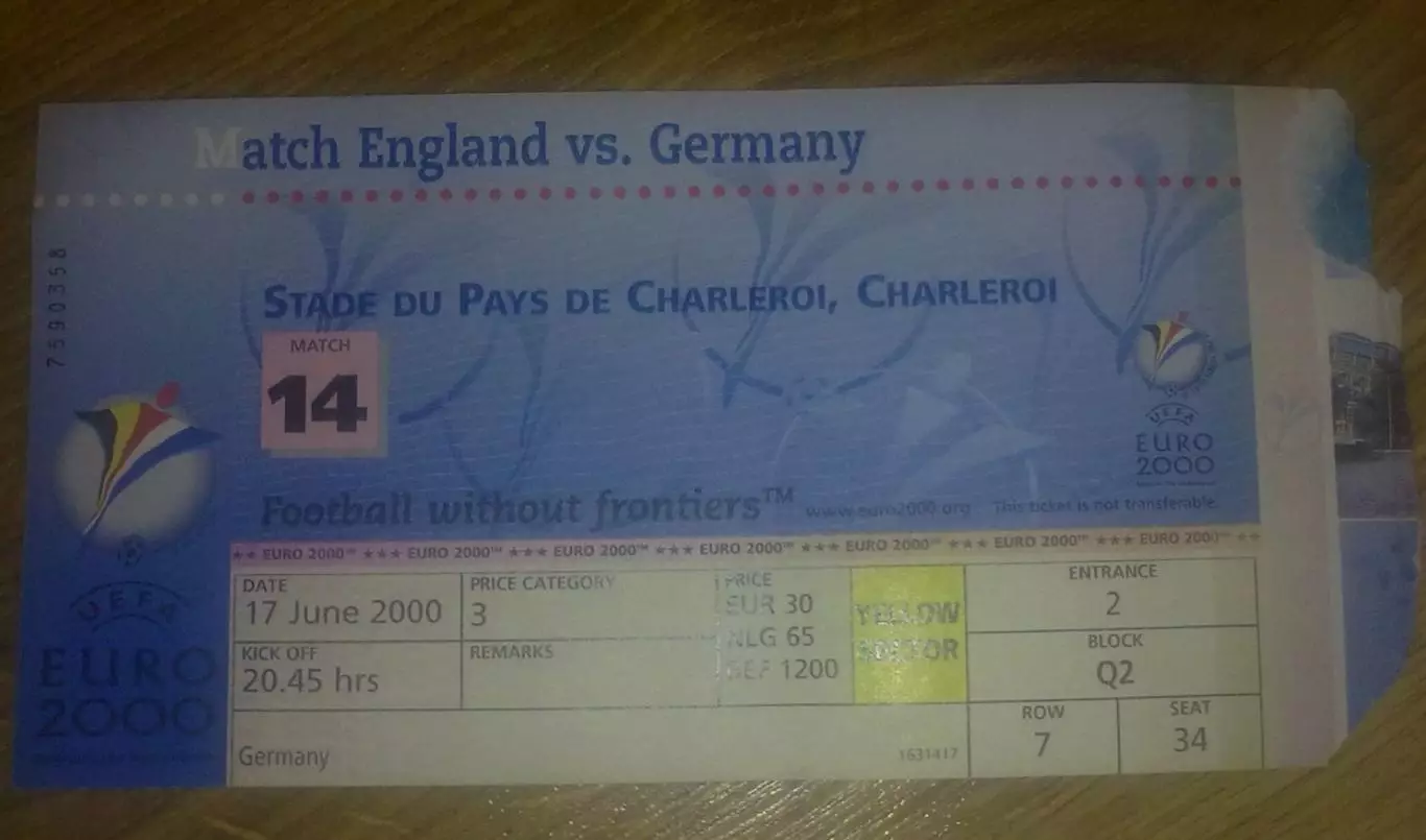 Билет Англия - Германия 2000 ЕВРО #14