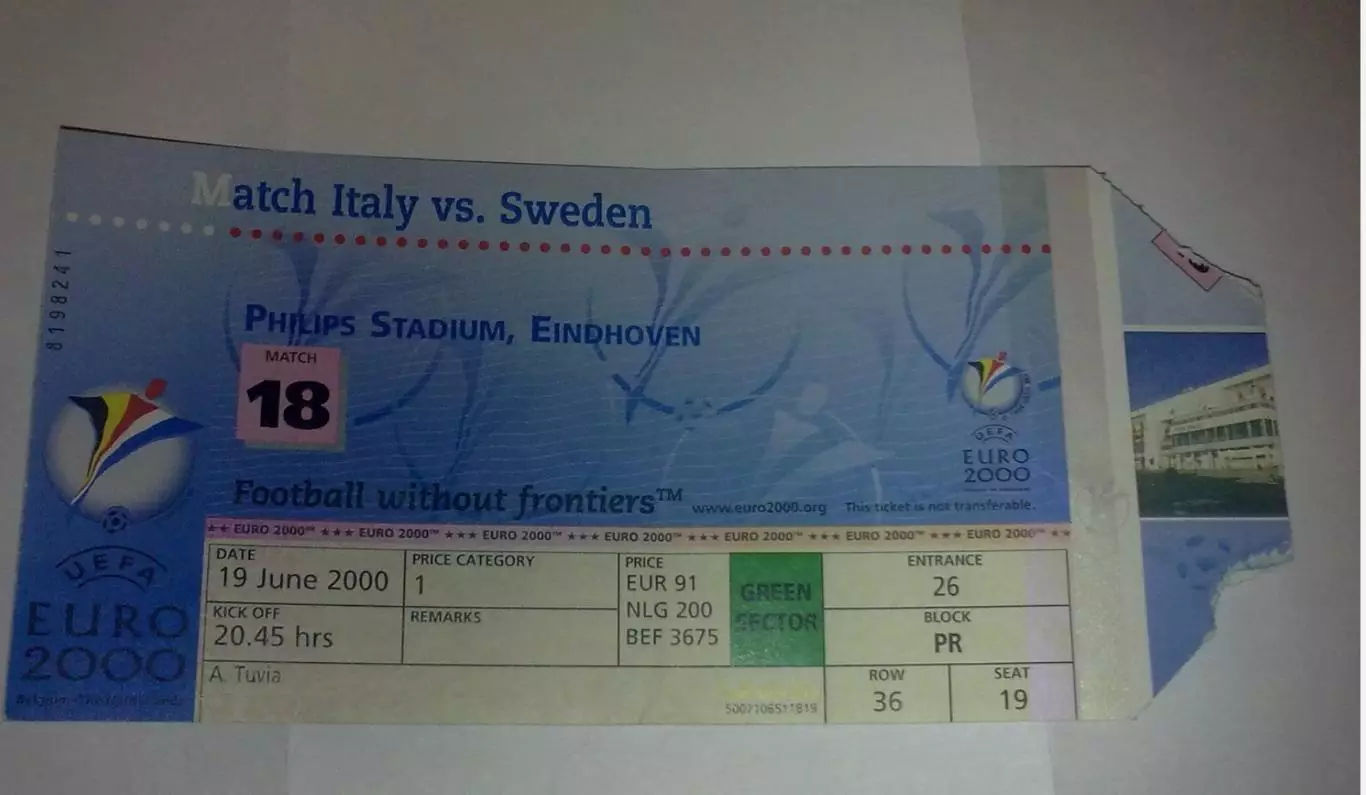 Билет Италия - Швеция 2000 ЕВРО #18