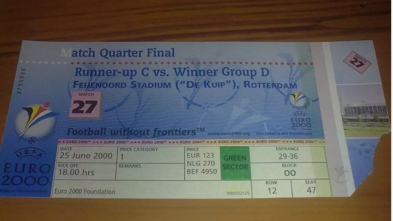 Билет Нидерланды - Югославия 2000 ЕВРО #26