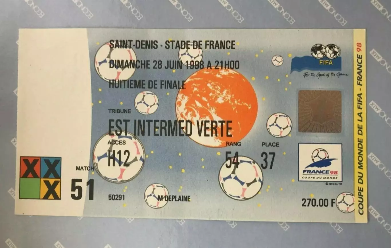 Билет Нигерия - Дания 1998 Чемпионат Мира #51