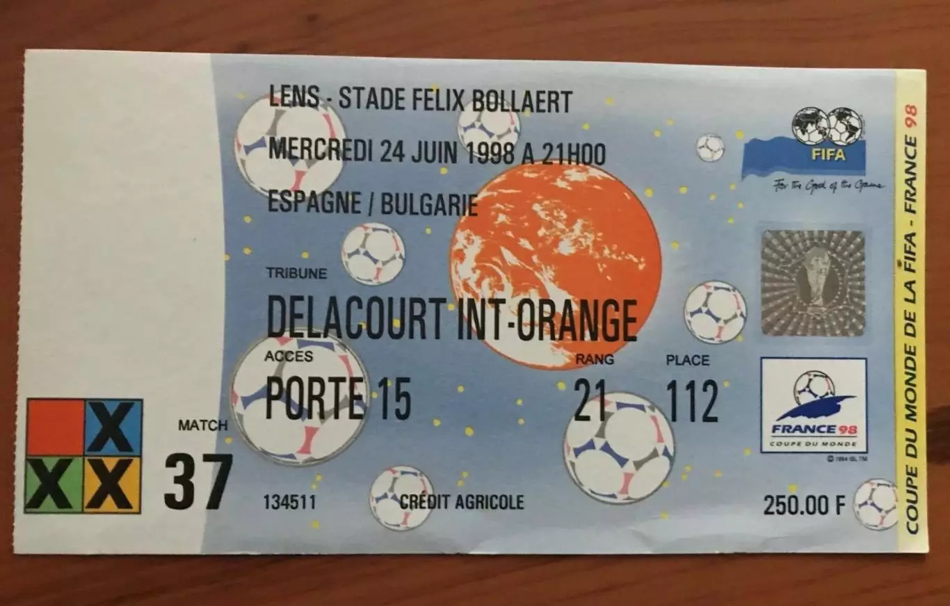 Билет Испания - Болгария 1998 Чемпионат Мира #37