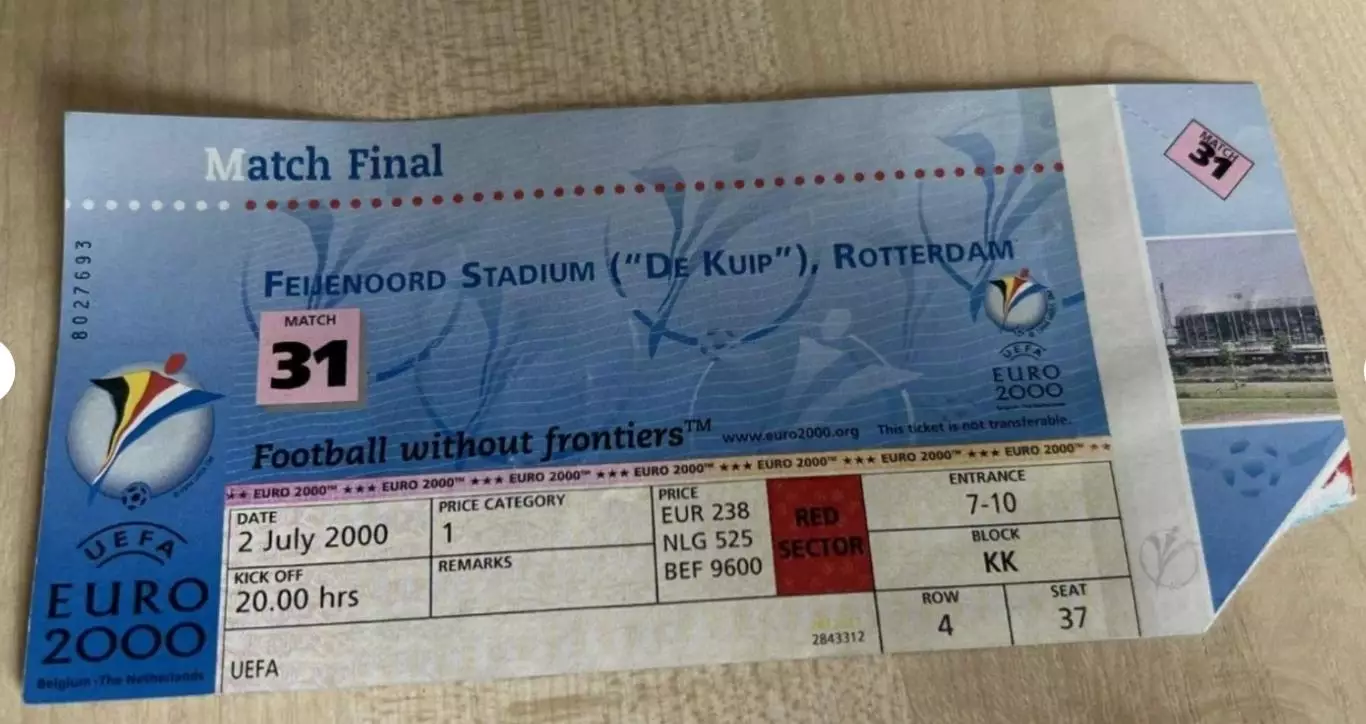 Билет Италия - Франция 2000 ЕВРО #31 финал