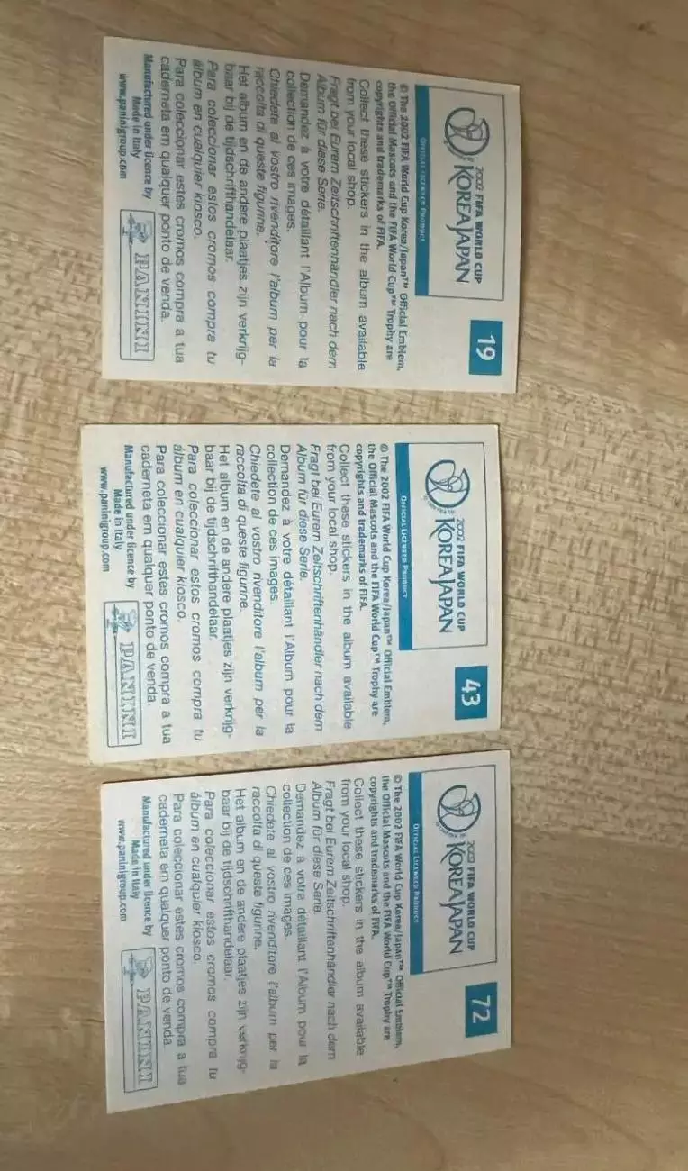 3 Наклейки Панини (PANINI) Чемпионат Мира 2002 - номера 19,43,72 1