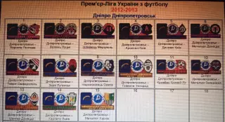 Набор 15 шт Футбол. Знак Днепр Днепропетровск 2012-2013