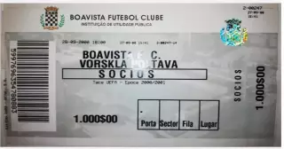 Билет Боавишта Португалия - Ворскла Полтава Украина 2000-2001