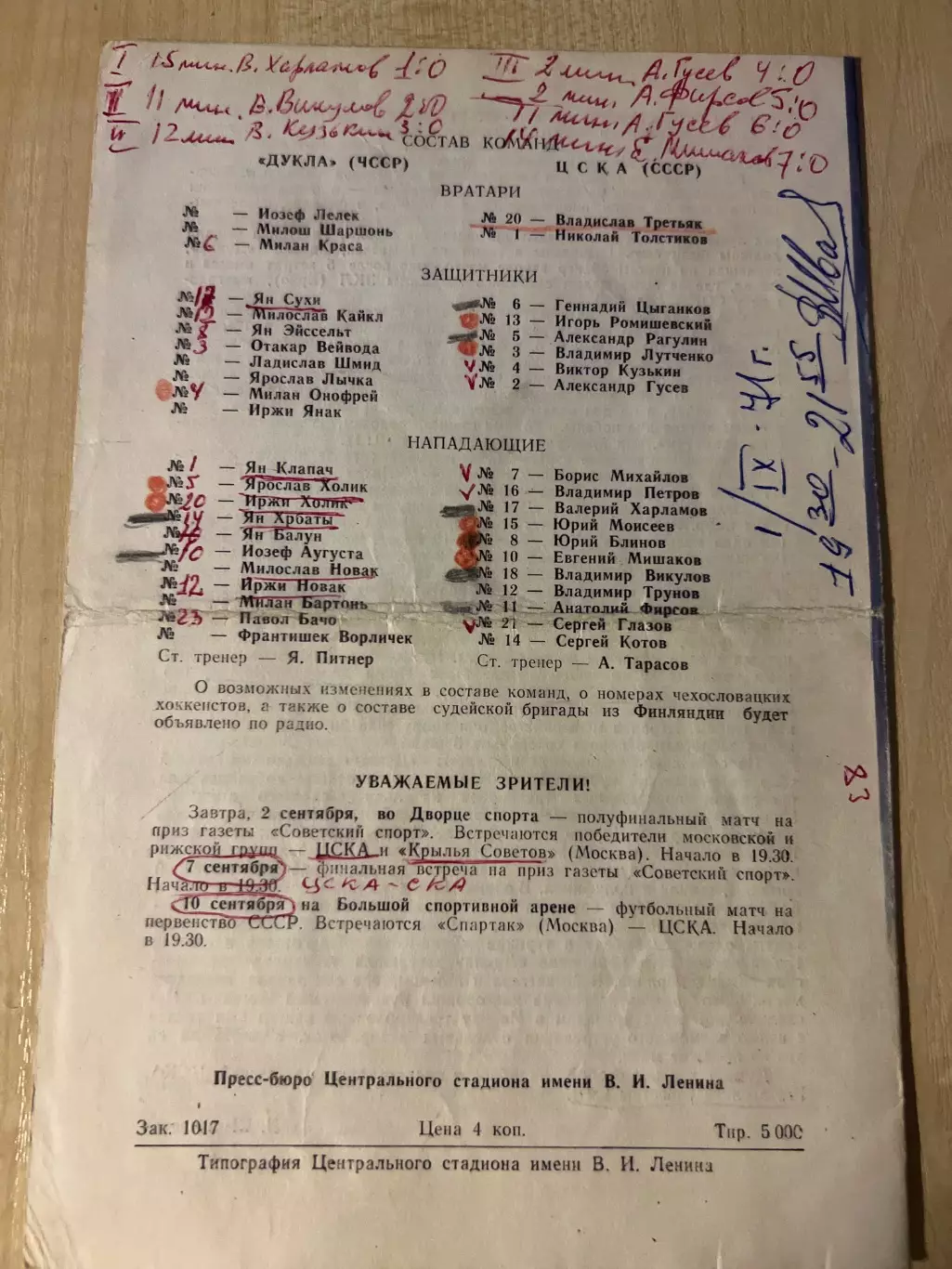 Хоккей Кубок Чемпионов Финал ЦСКА Москва СССР - Дукла ЧССР 1971 1