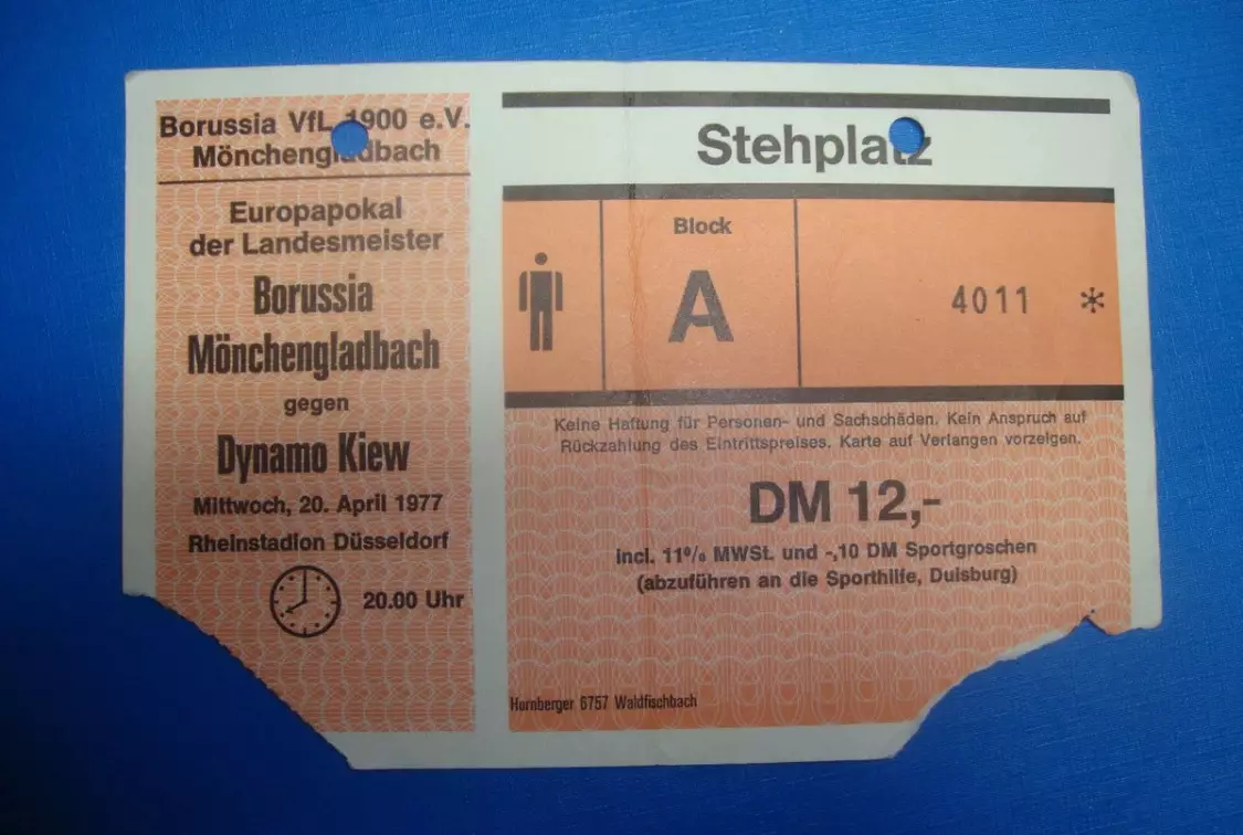 Билет Боруссия Менхенгладбах - Динамо Киев СССР Украина 1976-1977