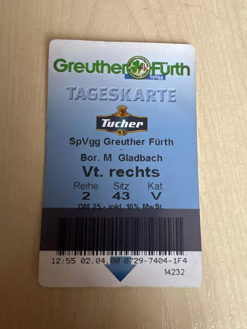 Билет Гройтер - Боруссия 2000 чемпионат Германии