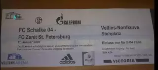 Билет Шальке-04 Германия - Зенит Санкт-Петербург 2007 МТМ