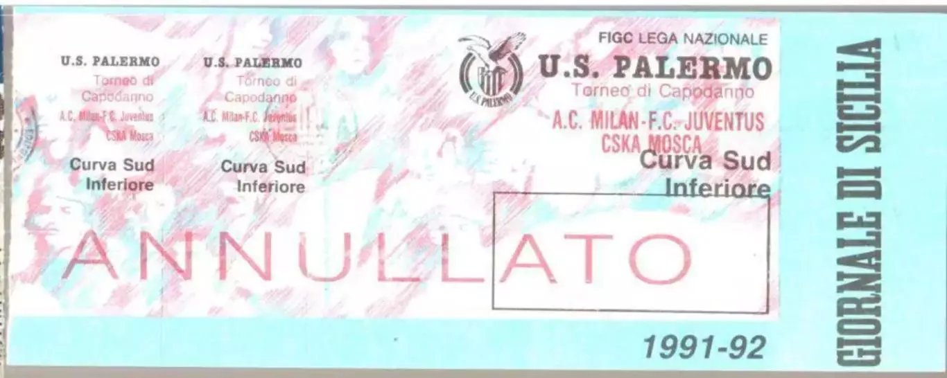 Билет. Турнир в Палермо. ЦСКА Москва 1991-1992, Милан, Ювентус