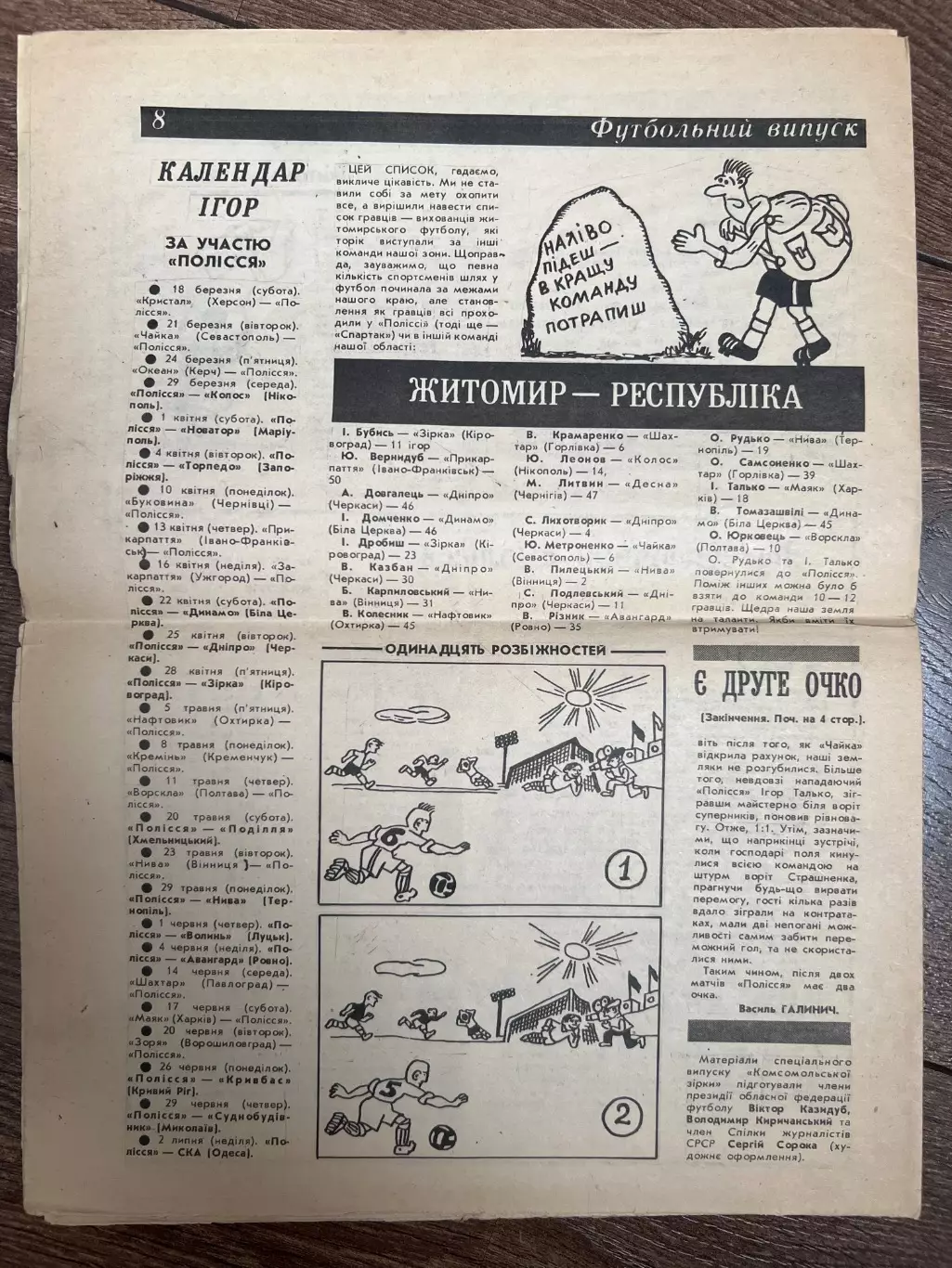 Полесье Житомир - Колос Никополь 1989 газета 1