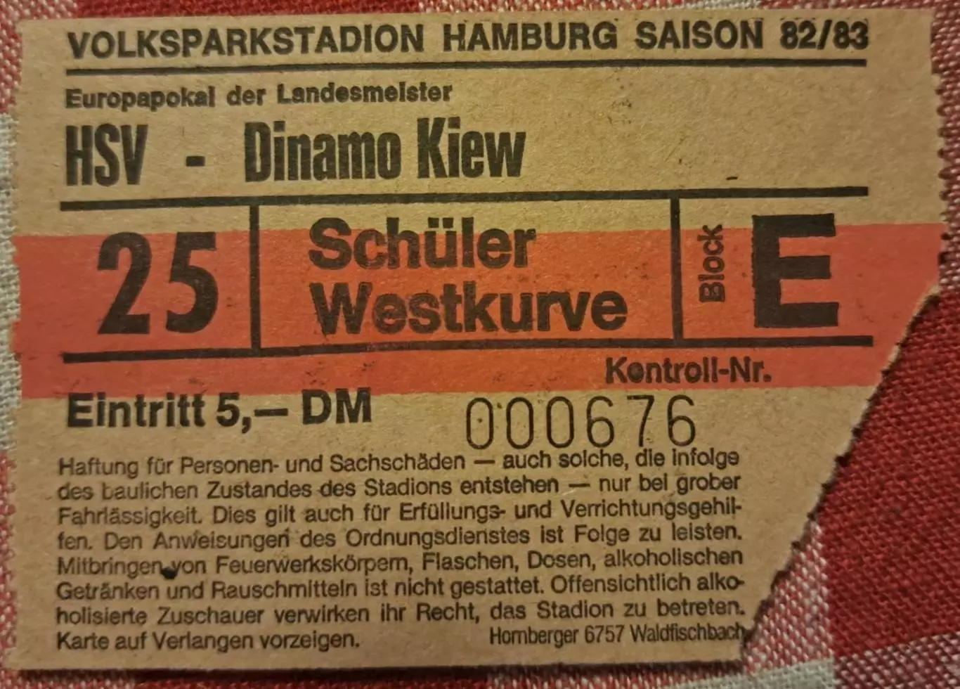 Билет Футбол Гамбург Германия - Динамо Киев Украина СССР 1983-1984
