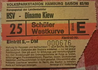 Билет Футбол Гамбург Германия - Динамо Киев Украина СССР 1983-1984