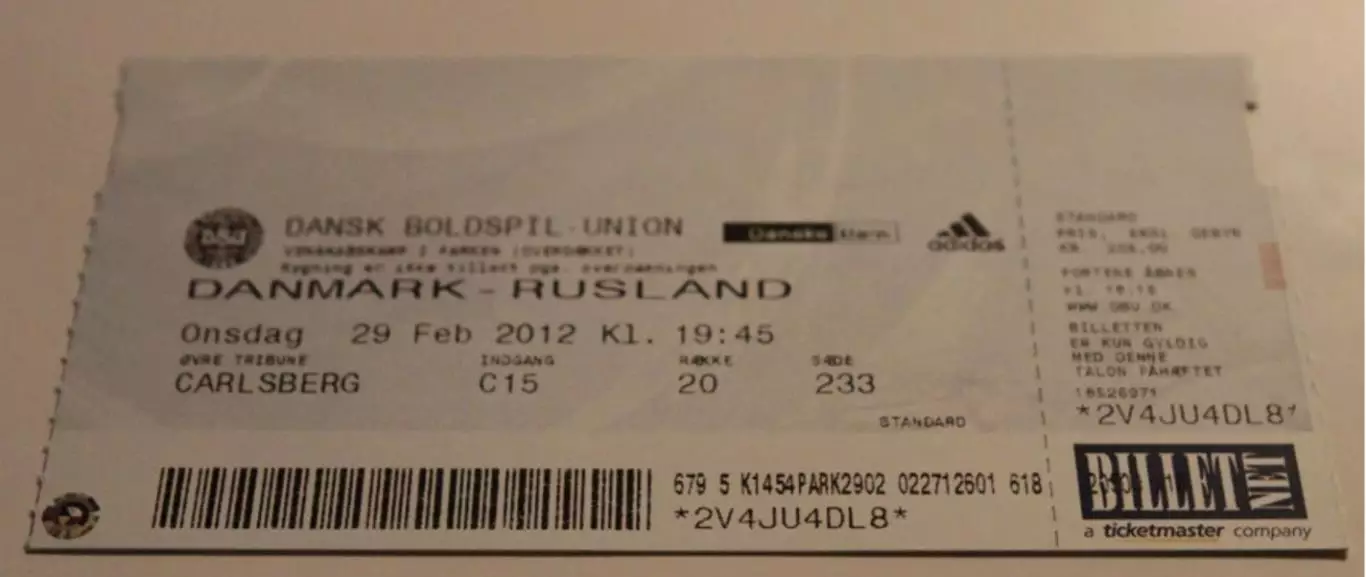 Билет Футбол Дания - Россия 2012