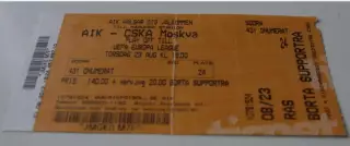Билет Футбол АИК Швеция - ЦСКА Москва Россия 2012-2013
