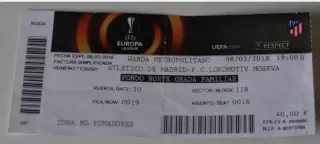 Билет Футбол Атлетико Испания - Локомотив Москва Россия 2017-2018