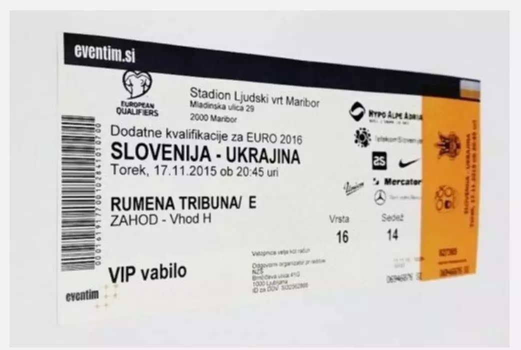 Билет Словения - Украина 2015 (2-й вид)