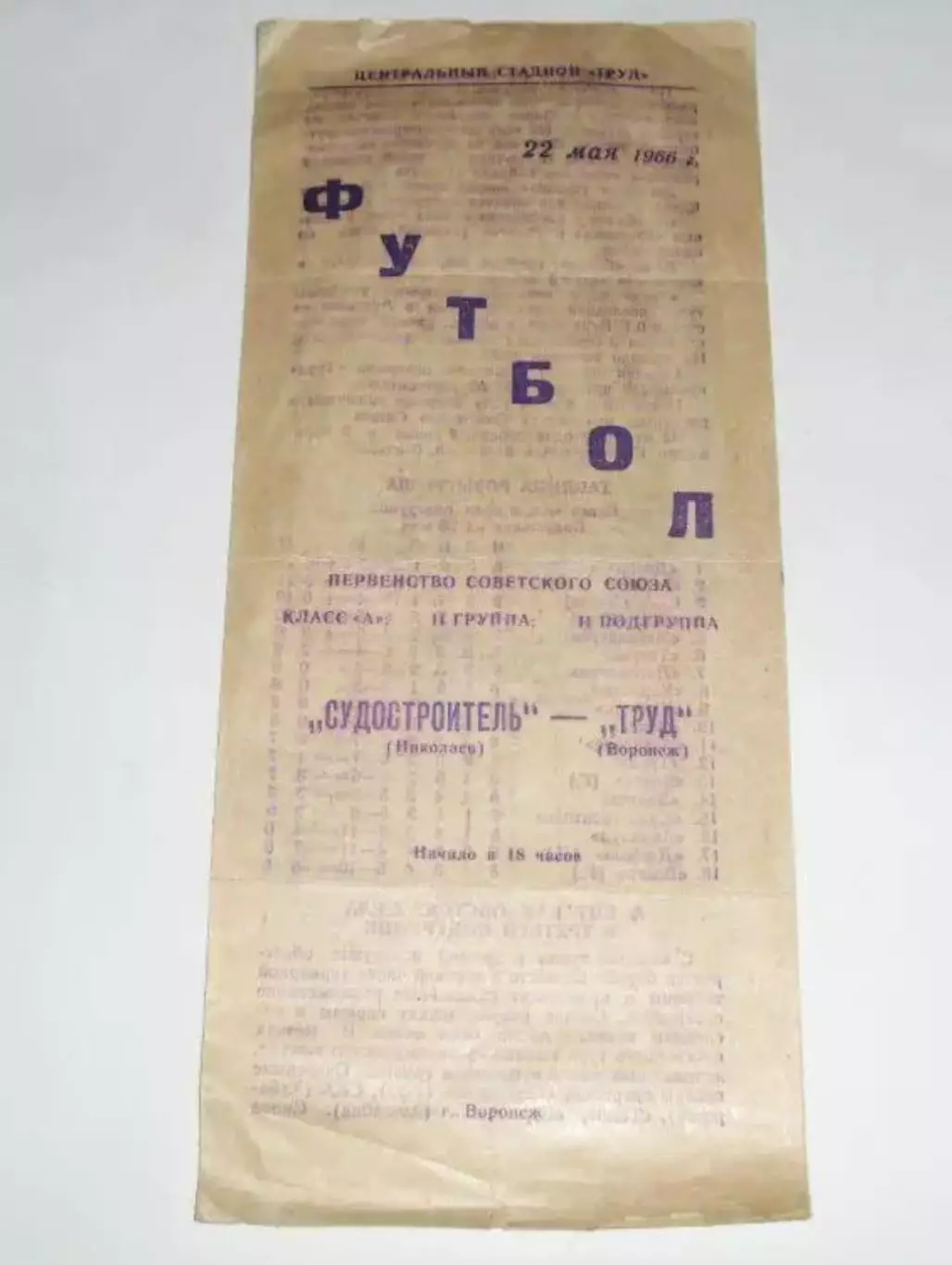 Труд Воронеж - Судостроитель Николаев 1966