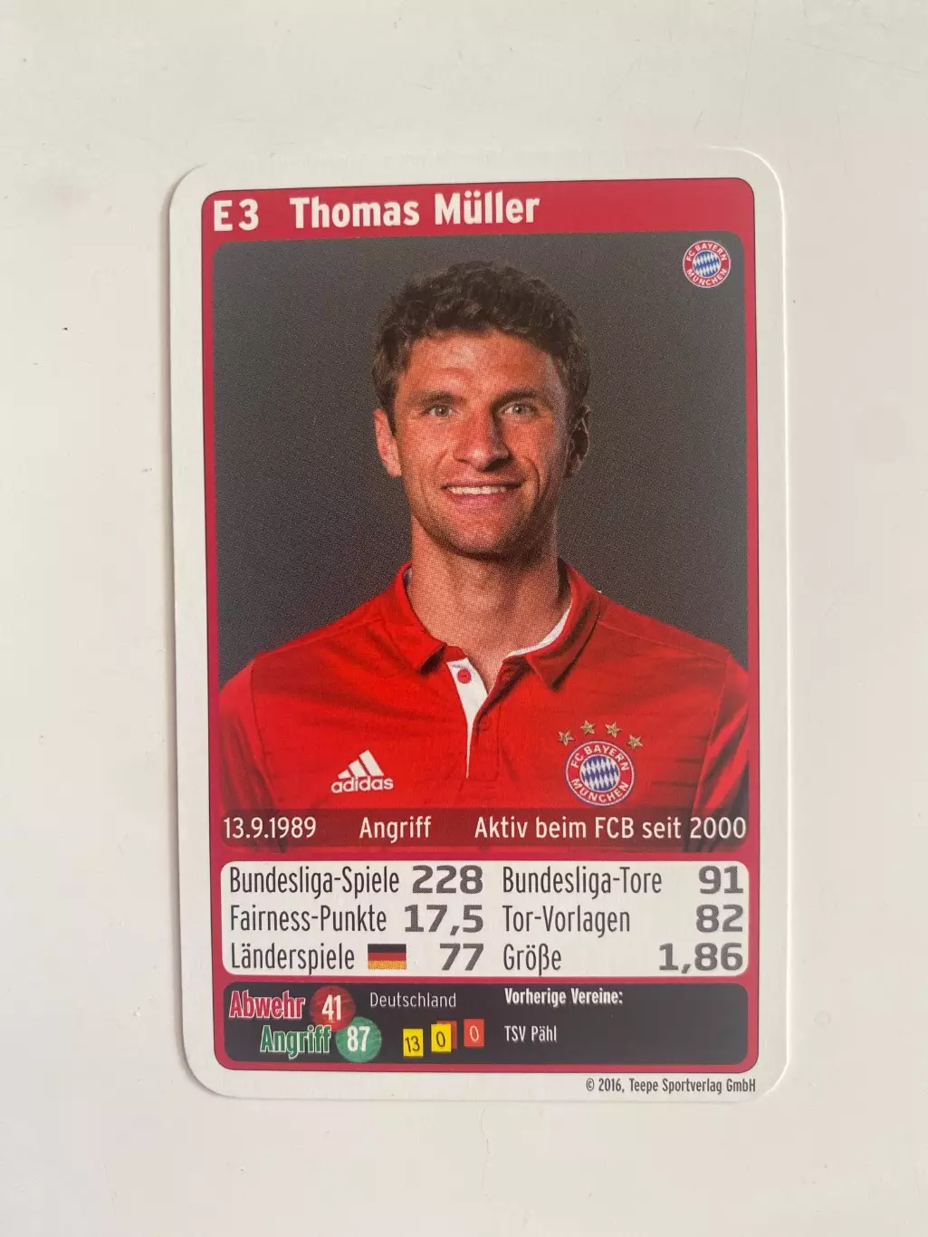Футбол. Карточка Бавария Мюнхен 2016-2017 - Thomas Muller