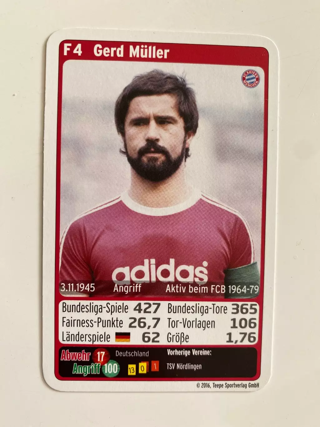 Футбол. Карточка Бавария Мюнхен 2016-2017 - Gerd Muller