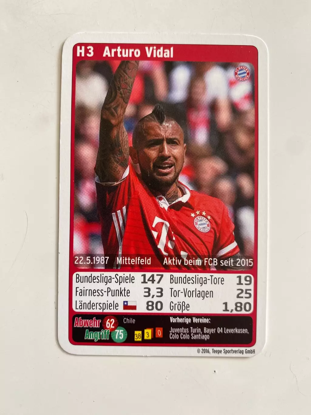 Футбол. Карточка Бавария Мюнхен 2016-2017 - Vidal