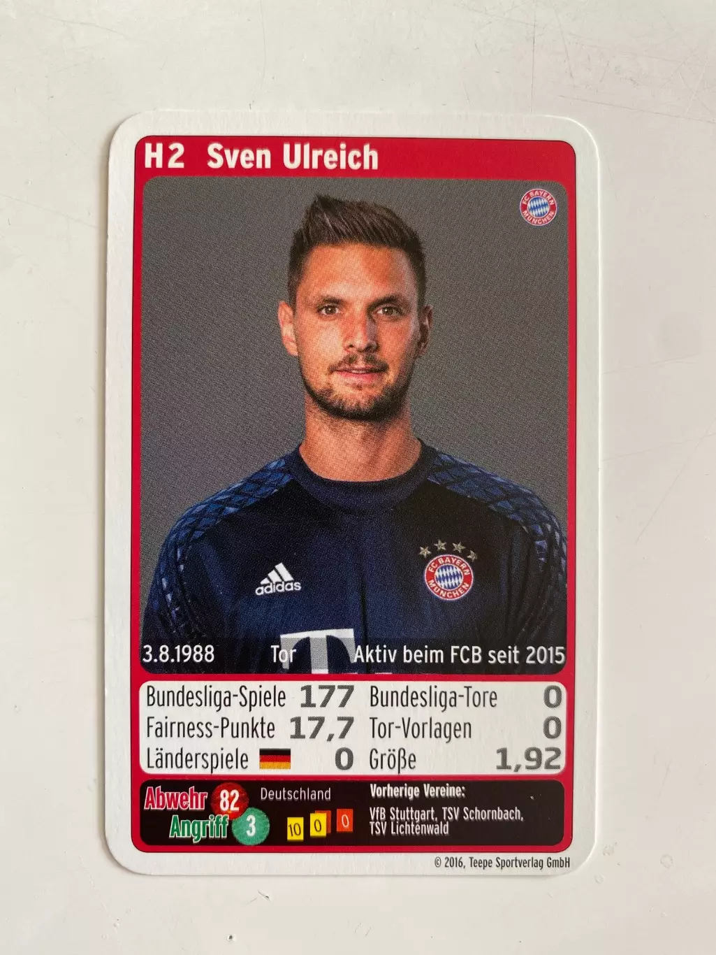 Футбол. Карточка Бавария Мюнхен 2016-2017 - Ulreich