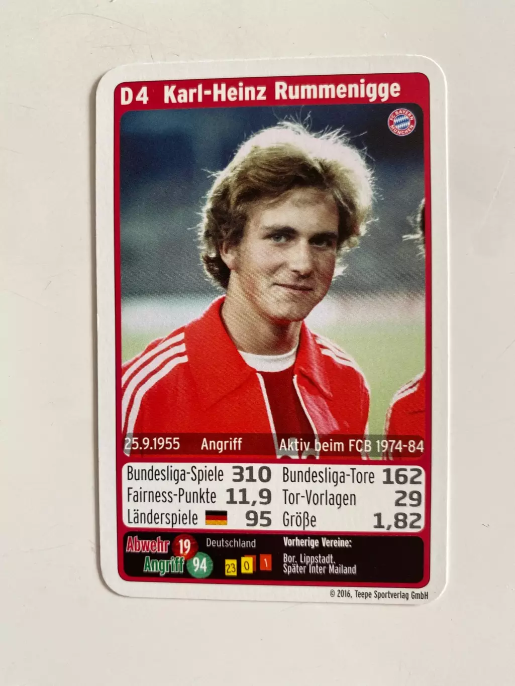 Футбол. Карточка Бавария Мюнхен 2016-2017 - Rummenigge