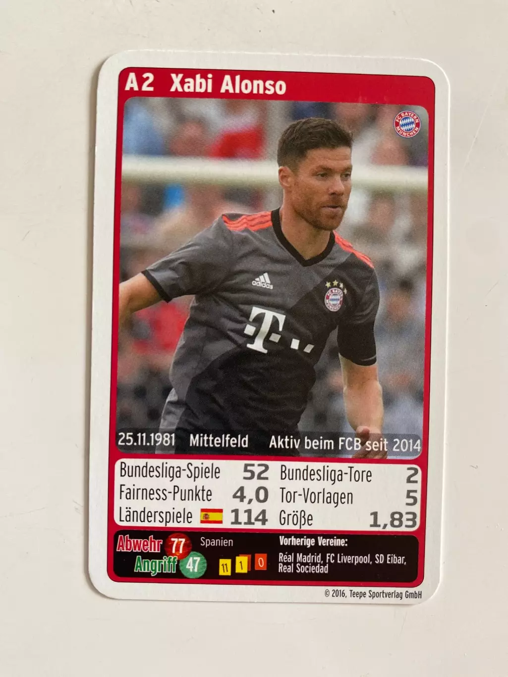 Футбол. Карточка Бавария Мюнхен 2016-2017 - Alonso