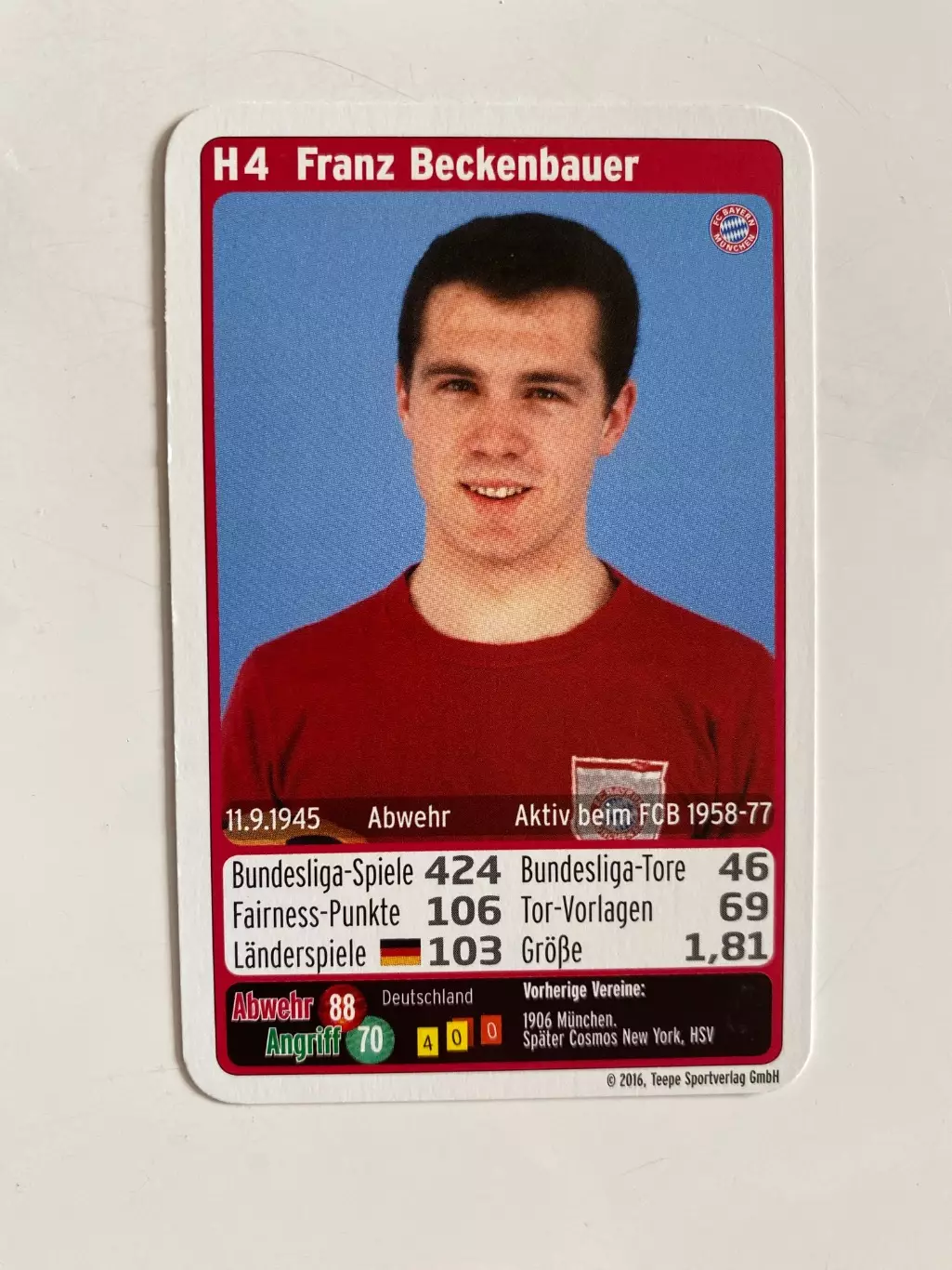 Футбол. Карточка Бавария Мюнхен 2016-2017 - Beckenbauer