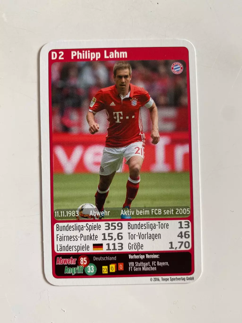 Футбол. Карточка Бавария Мюнхен 2016-2017 - Lahr