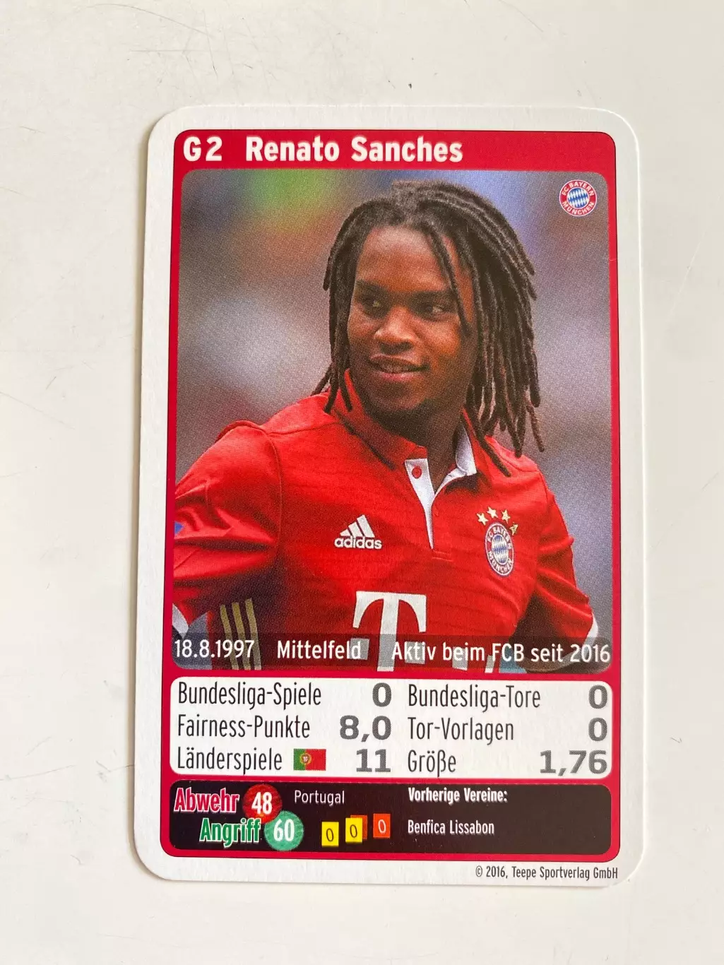 Футбол. Карточка Бавария Мюнхен 2016-2017 - Sanches