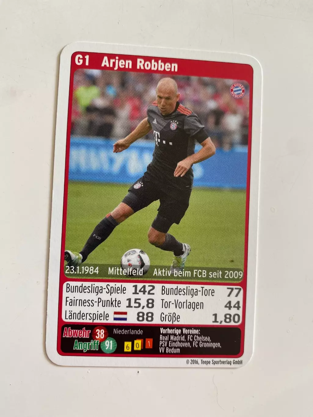 Футбол. Карточка Бавария Мюнхен 2016-2017 - Robben