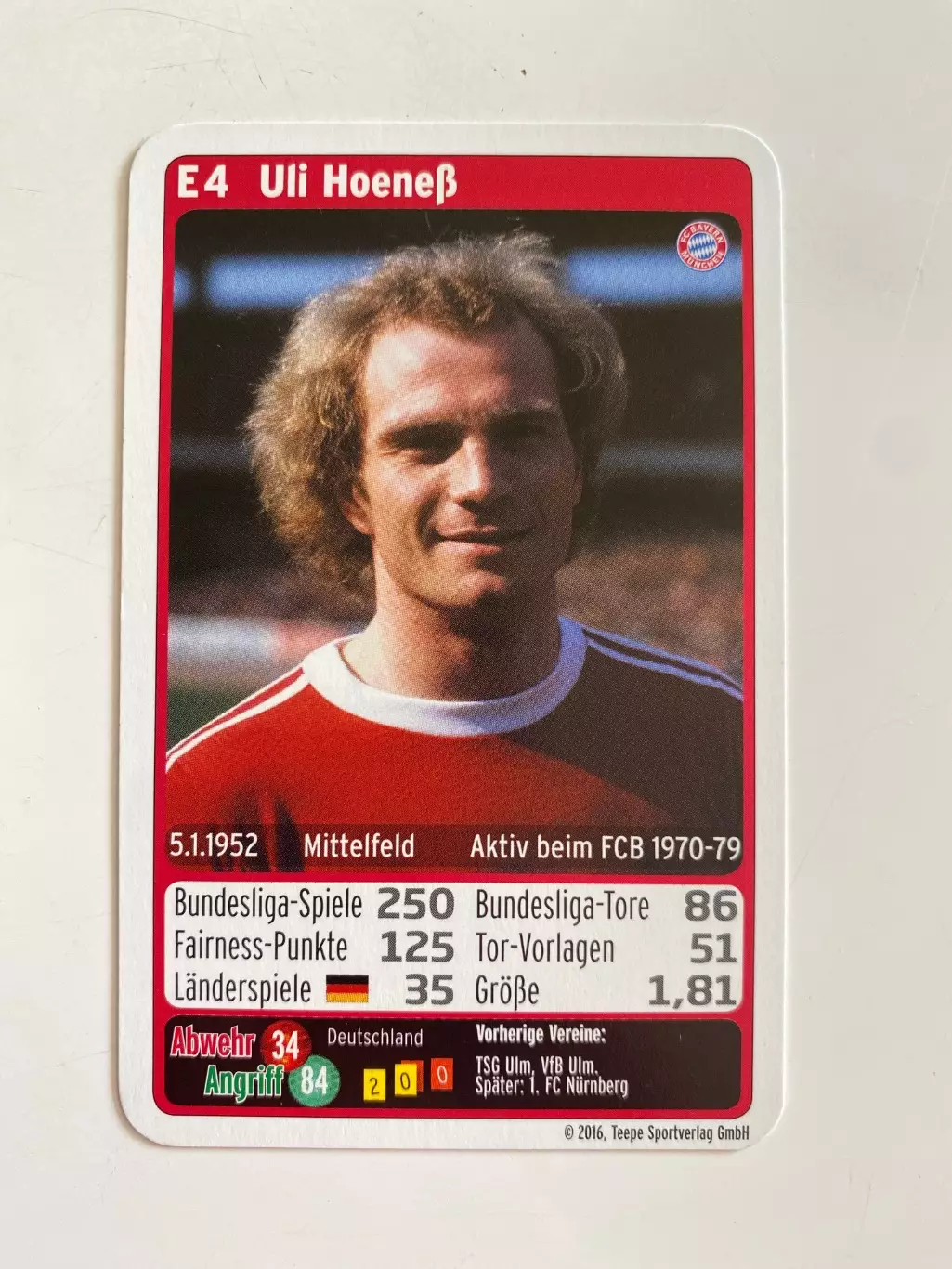Футбол. Карточка Бавария Мюнхен 2016-2017 - Hoeness