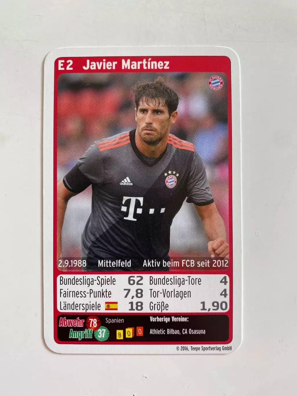 Футбол. Карточка Бавария Мюнхен 2016-2017 - Martinez