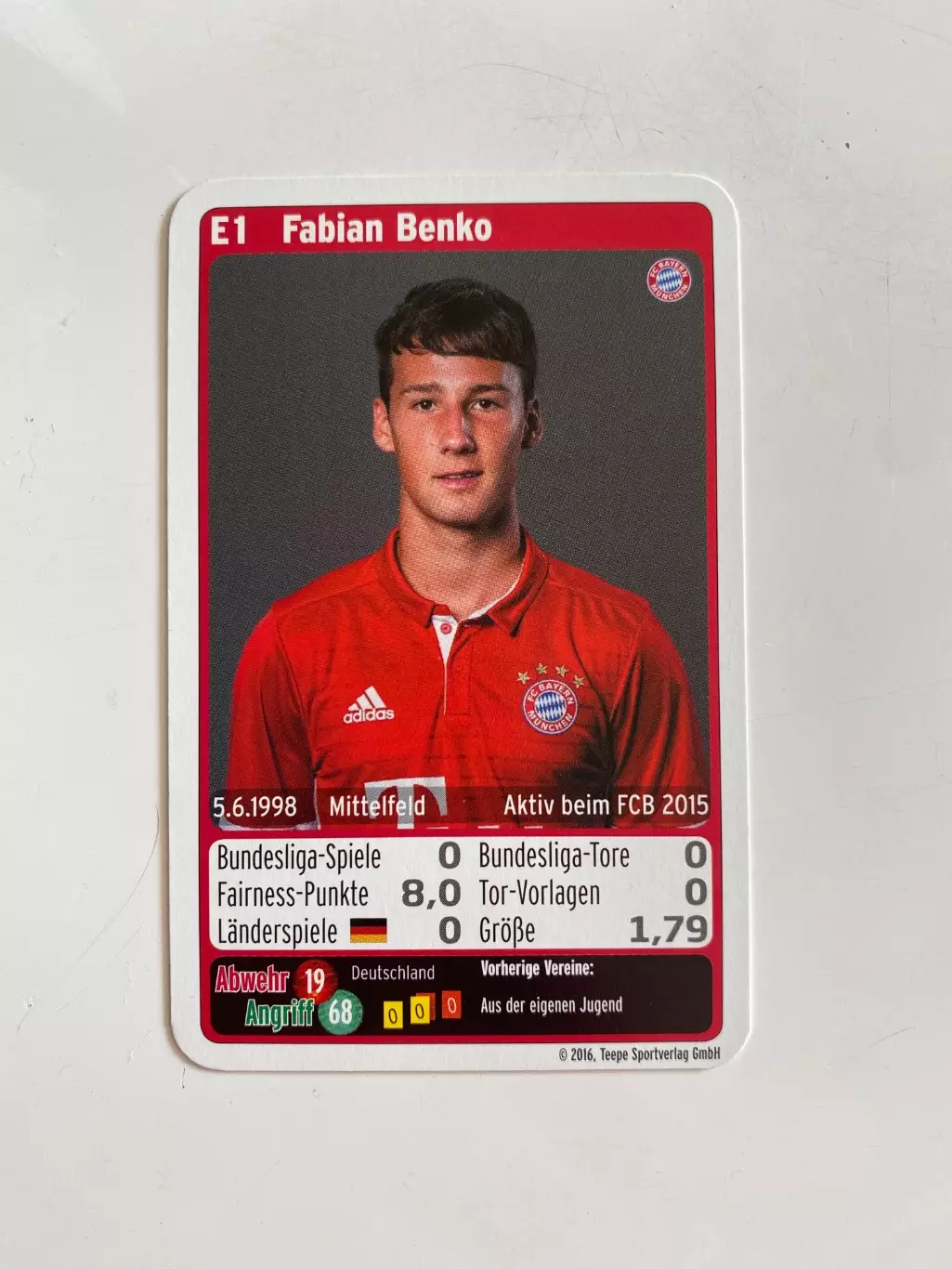 Футбол. Карточка Бавария Мюнхен 2016-2017 - Benko