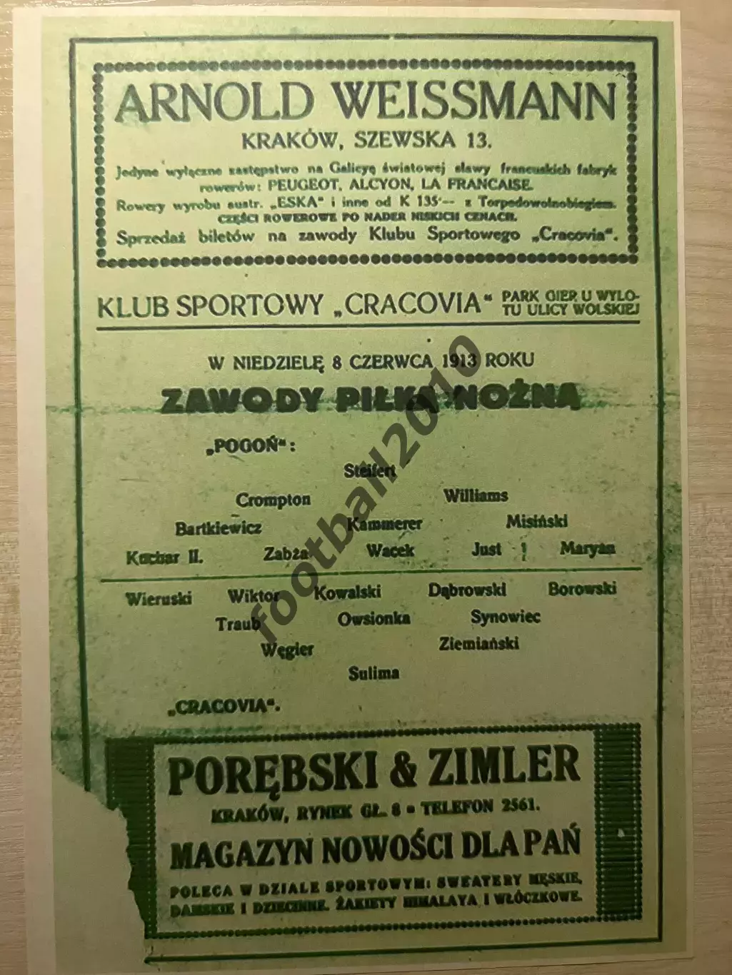 Футбол Краковия Краков - Погонь Львов 1913 Польша