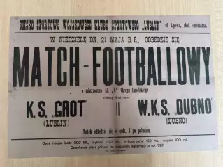 Афиша (копия) футбол Польша 1922 Грот Люблин - Дубно Ровненская обл