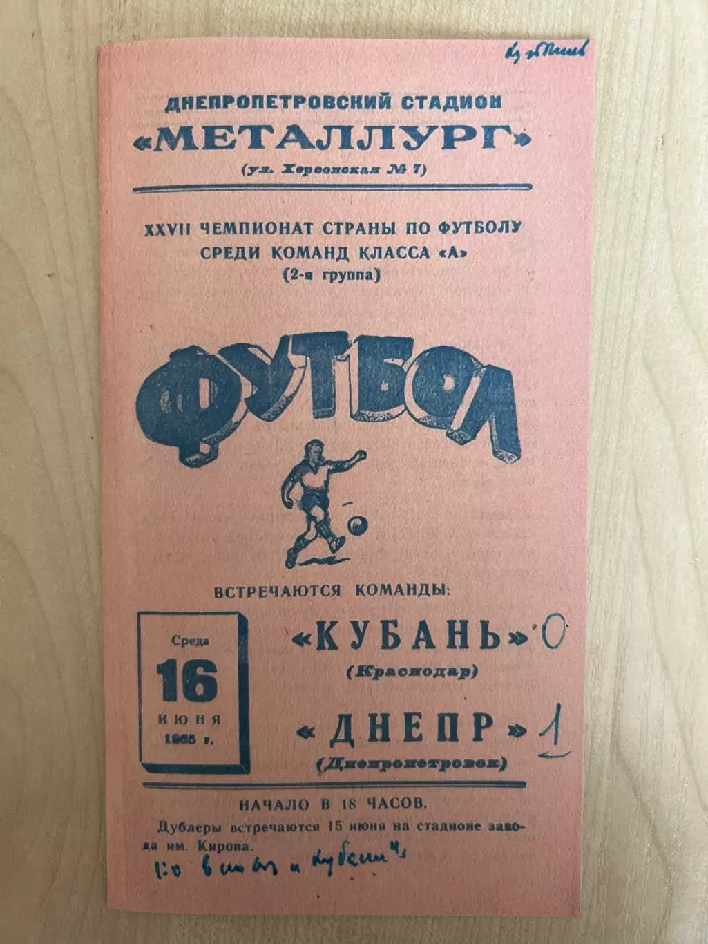 Днепр Днепропетровск - Кубань Краснодар 1965