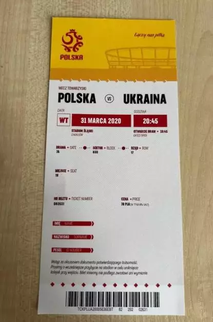 Билет Польша - Украина 2020