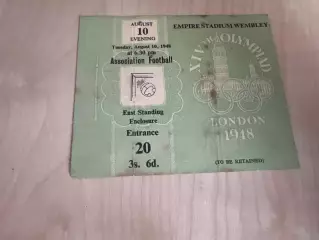 Билет Олимпийские Игры 1948 Лондон 10.08.1948 футбол Дания - Швеция