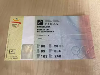 Билет Олимпийские Игры 1992. Барселона футбол Польша - Испания финал