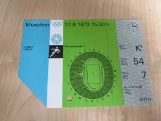 Билет Олимпийские Игры 1972 Мюнхен футбол ФРГ Германия - Малайзия