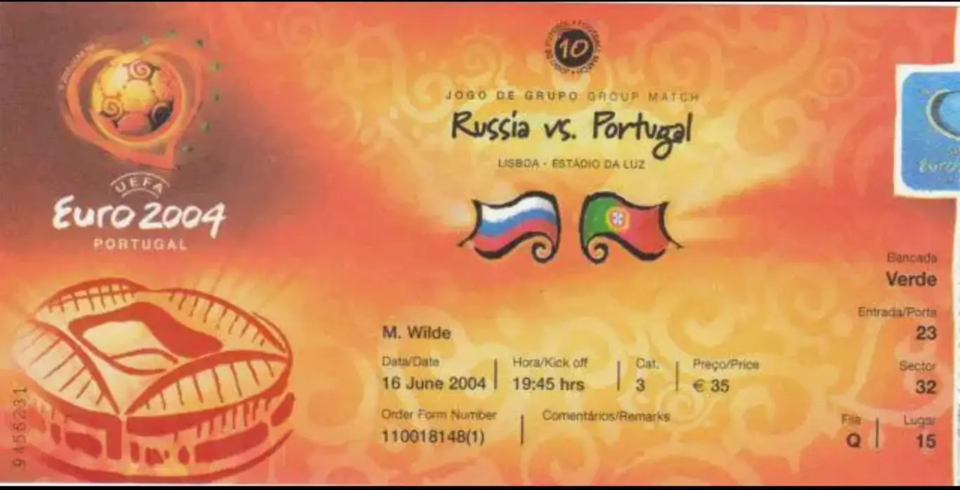 Футбол. Билет ЕВРО 2004 Россия - Португалия №10