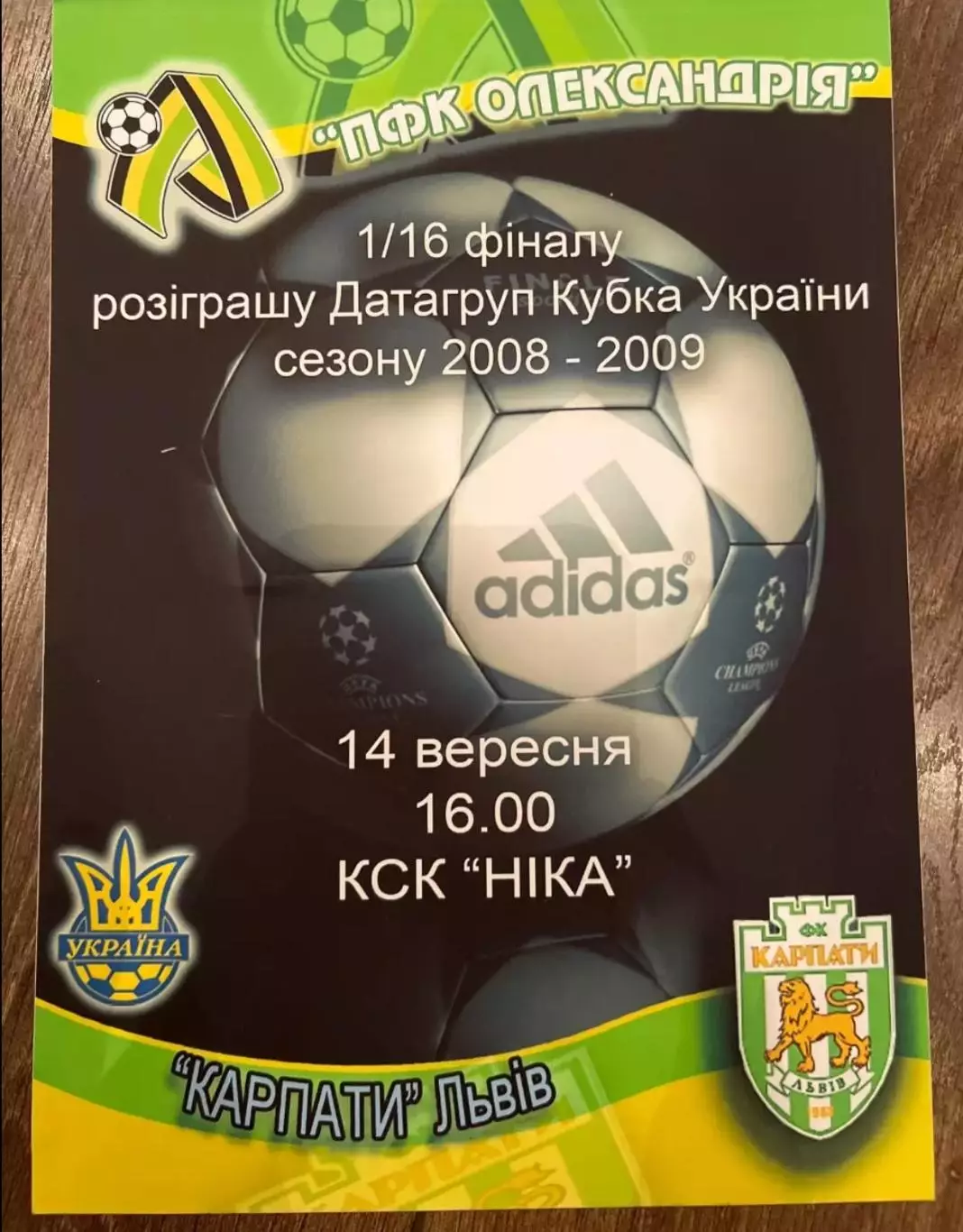 Афиша Александрия - Карпаты Львов 2008-2009 кубок №1