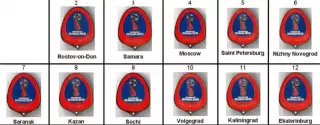 Футбол. Знак Россия ЧМ 2018 город-организатор - комплект 11 шт