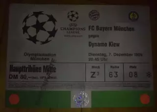 Футбол. Билет Бавария Германия - Динамо Киев 1999-2000