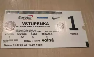 Билет Спарта Прага Чехия - Торпедо Кутаиси Грузия 2002