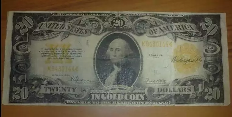 20 Долларов / Dollars (США) 1922 Gold Certificate