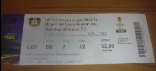 Футбол. Билет Байер Германия - Металлист Харьков 2012-2013